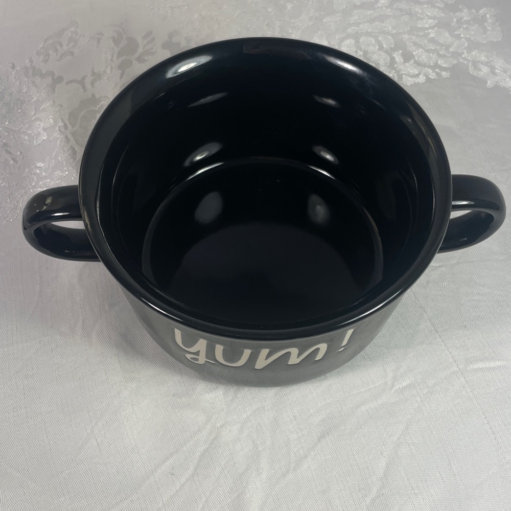YUM! Black Ceramic Soup Bowl with Handles 7 1/2” L X 3” H NWOT - Picture 6 of 6